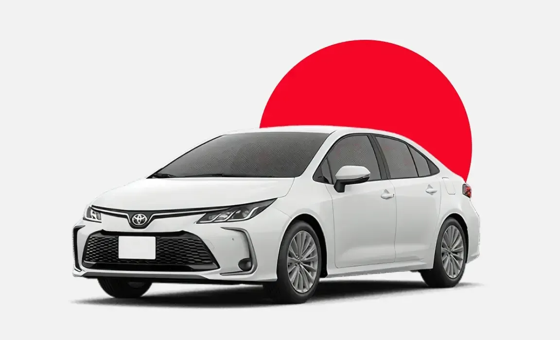 Carro Corolla com círculo vermelho preenchido atrás