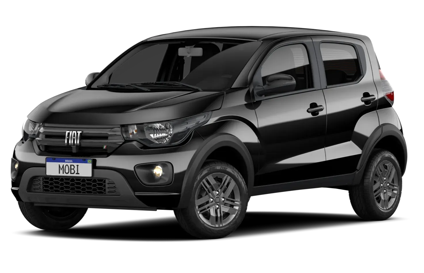 Fiat Mobi preto visto de lado, parado em estúdio, com destaque para a cor.