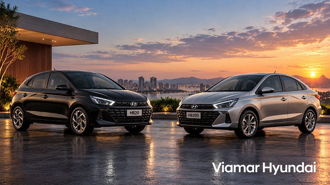 Hyundai HB20 hatch e HB20S sedã posicionados lado a lado para comparação