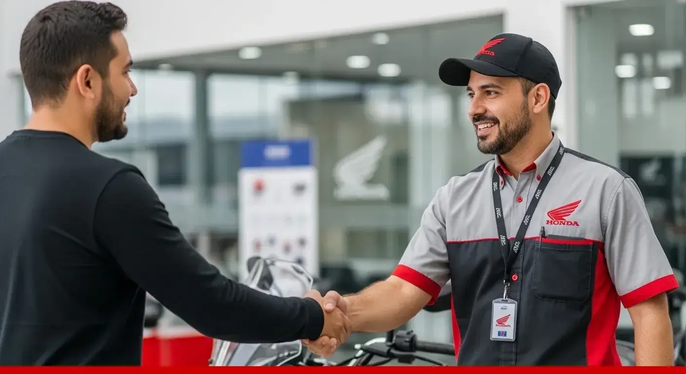 Consultor Honda cumprimentando um cliente na concessionária