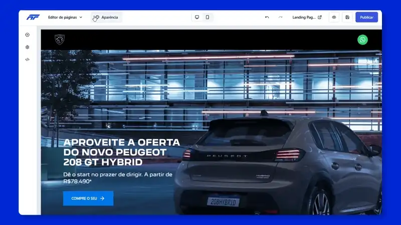 Passo 1 no editor do Autódromo: Escolha um template