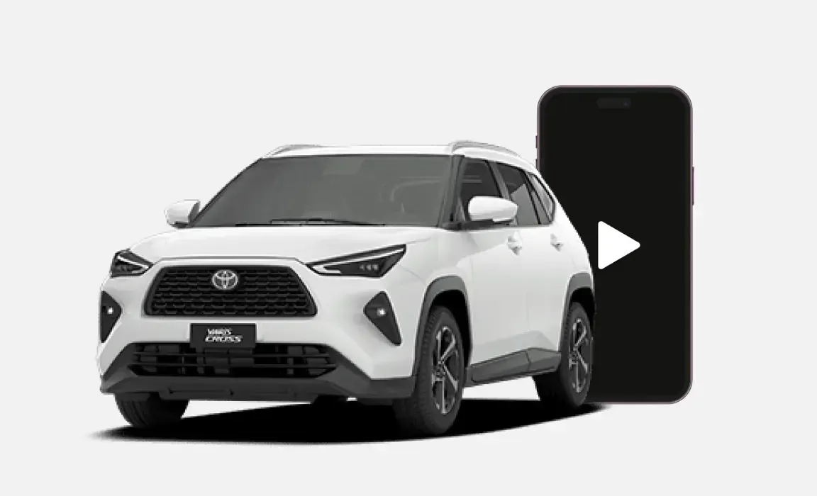 Carro Toyota e celular com ícone play atrás 