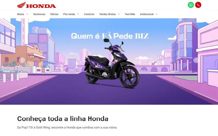 Site de concessionária Honda Motos feito com template do Autódromo