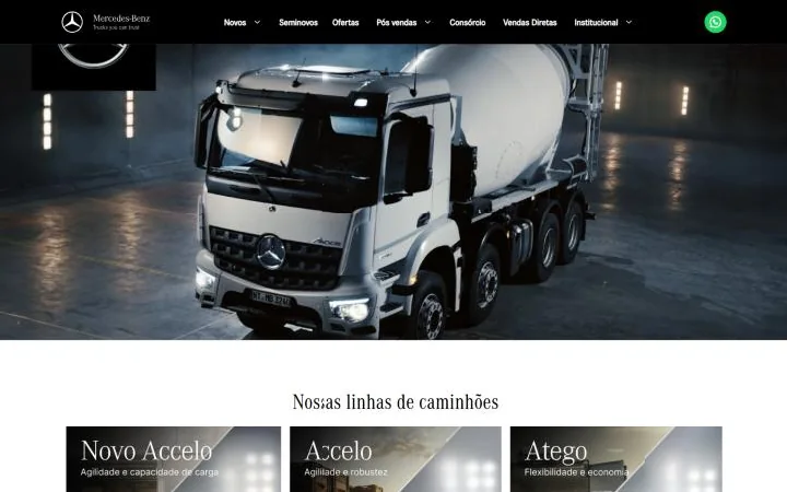 Site de concessionária Mercedes-Benz Caminhões feito com template do Autódromo