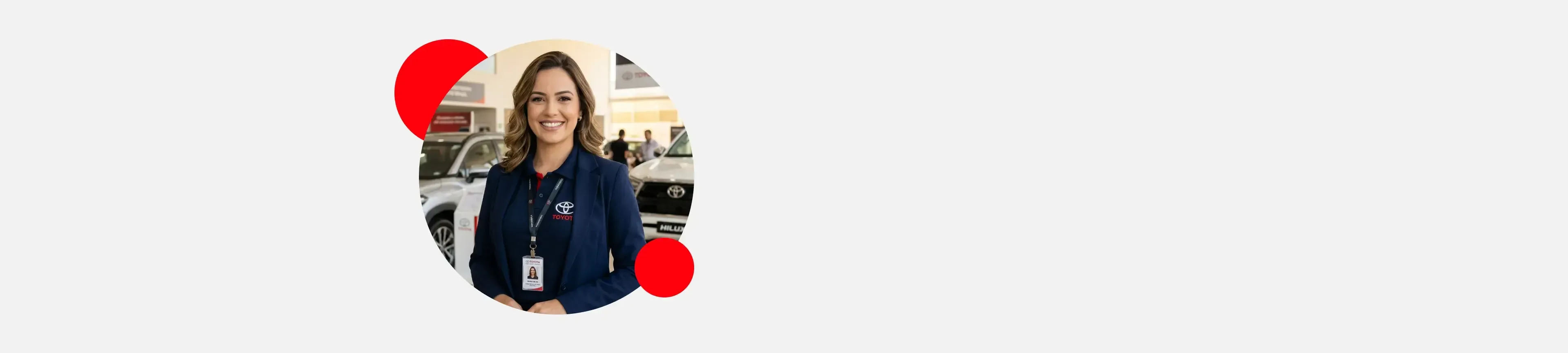 Mulher com uniforme Toyota e círculos vermelhos ao redor