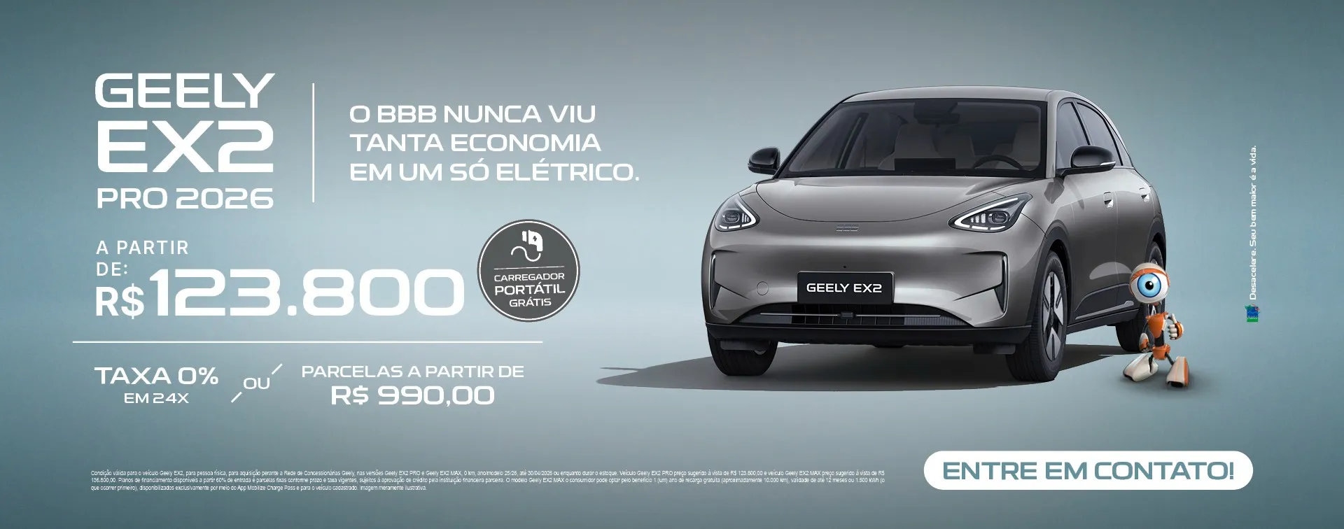 Visual promocional do lançamento exclusivo do SUV Geely EX5. O veículo prata aparece em destaque sobre uma faixa amarela iluminada, com fundo escuro. À esquerda, o texto ‘Lançamento Exclusivo Geely EX5’ e, no canto inferior direito, o logotipo da Geely Dealer.