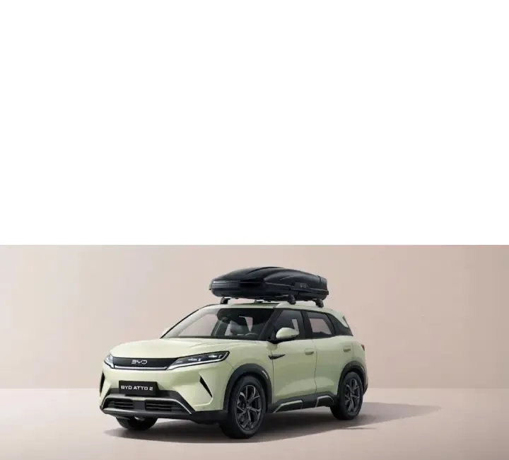 BYD ATTO 2 com acessório de bagageiro no teto.